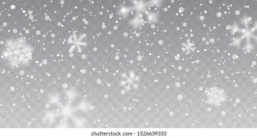 Christmas Snow. Falling Snowflakes On Transparent Background. Snowfall. Vector Illustration.