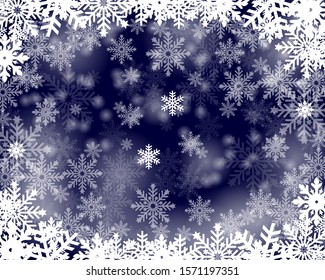 Christmas snow. Falling snowflakes on a blue background. 