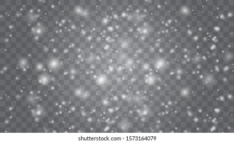 Christmas snow. Falling snowflakes on transparent background.  Falling snow, snowflake. Many white cold flake elements on transparent background. White snowflakes flying in the air.