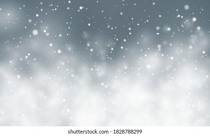 Christmas snow. Falling snowflakes on blue background. Snowfall. Vector illustration.