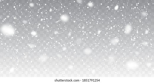 Christmas snow. Falling snowflakes on transparent background. Snowfall. Vector illustration.