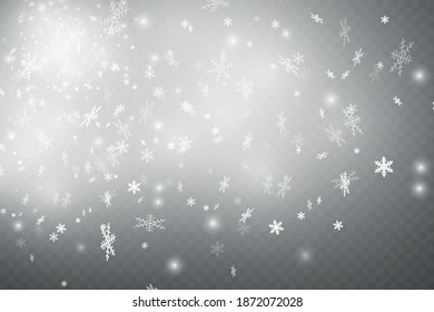 Christmas snow. Falling snowflakes on a dark background. Snowfall. Vector illustration.