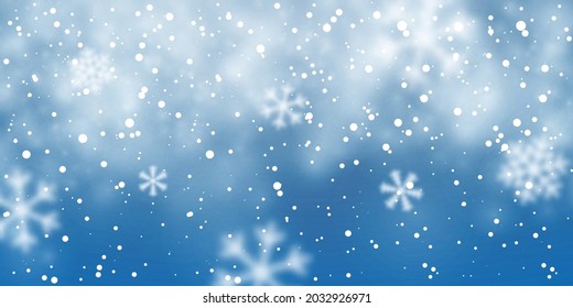 Christmas snow. Falling snowflakes on dark blue background. Snowfall. Vector illustration.