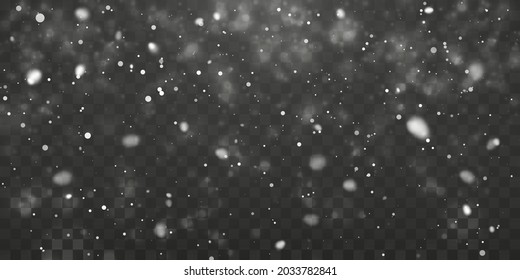 Weihnachtsschnee. Fallende Schneeflocken auf transparentem Hintergrund. Schneefall. Vektorgrafik.