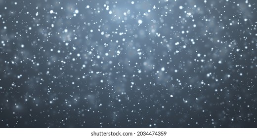 Christmas snow. Falling snowflakes on dark blue background. Snowfall. Vector illustration.