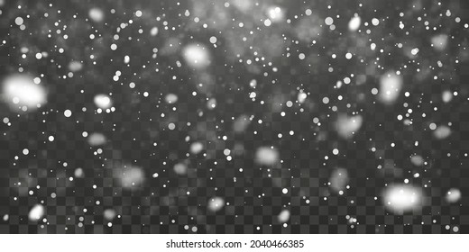 Christmas snow. Falling snowflakes on transparent background. Snowfall. Vector illustration.