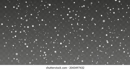 Christmas snow. Falling snowflakes on transparent background. Snowfall. Vector illustration.