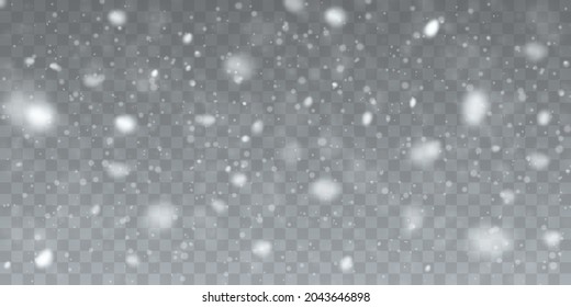 Christmas snow. Falling snowflakes on transparent background. Snowfall. Vector illustration.