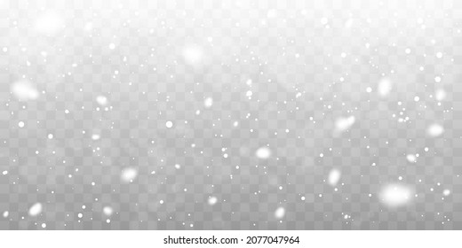 Christmas snow. Falling snowflakes on transparent background. Snowfall. Vector illustration.