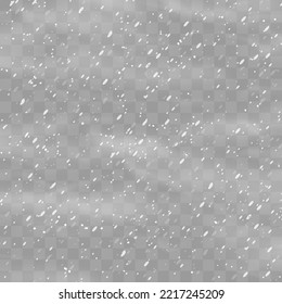 Christmas snow. Falling snowflakes on png background. Vector heavy snowfall. White snowflakes flying in the air. Snow flakes, snow and blizzard. Vector illustration isolated on transparent.
