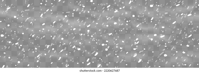 Christmas snow. Falling snowflakes on png background. Vector heavy snowfall. White snowflakes flying in the air. Snow flakes, snow and blizzard. Vector illustration isolated on transparent.