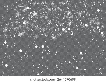 Christmas snow. Falling snowflakes on a dark background. Snowfall. Vector illustration.
