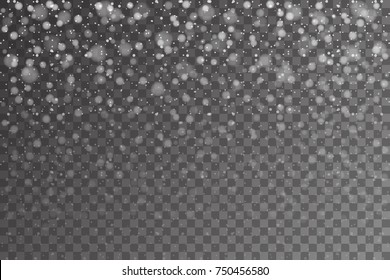 Christmas snow. Falling snowflakes on transparent background. Snowfall. Vector illustration, eps 10