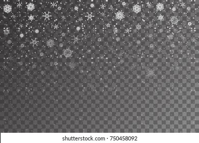 Christmas Snow. Falling Snowflakes On Transparent Background. Snowfall. Vector Illustration, Eps 10