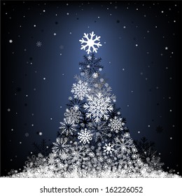 The Christmas snow fir on the dark blue mesh background