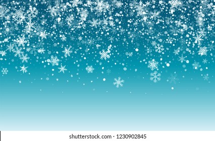 Christmas Snow Flakes Background. Happy Winter Holiday Illustration Template. Realistic Falling Snow Background. Fantasy  Snowstorm Illustration Design.