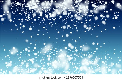 Christmas Snow Flakes Background. Winter Snowy Vector Illustration. Background with Isolated Fall of Snow. Magic Blizzard Illustration Design.