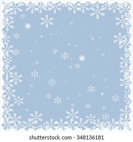 Christmas snow frame isolated on blue background. Eps 10. Vector illustration