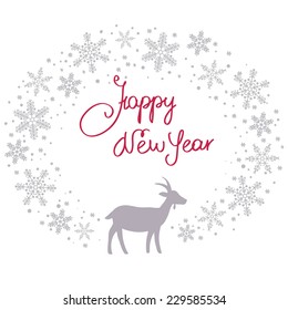 Christmas snow garland background with goat
