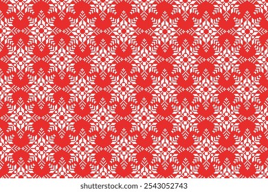 Christmas snow geometric seamless texture, new year red background. Illustration, vector wrapping paper.