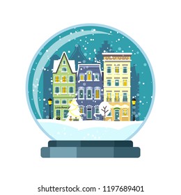 Christmas snow globe with Amsterdam houses. Isolated vector illusrtation