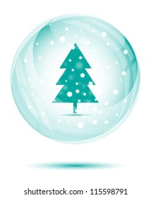 Christmas snow globe with blue christmas tree on white