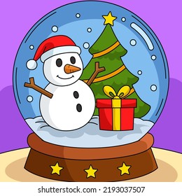 Christmas Snow Globe Colored Cartoon Illustration
