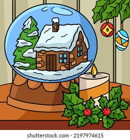 Christmas Snow Globe Colored Cartoon Illustration