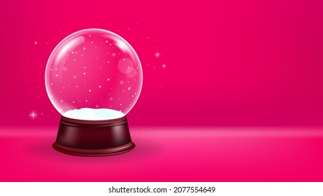 Globe de nieve navideña con espacio de copia en ilustración vectorial de fondo rojo