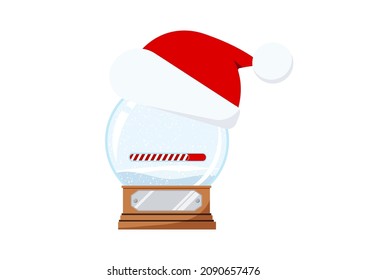 Christmas snow globe with countdown candy bar with falling snow on a wooden base with a metal plate isolated on white background. Vector flat design cartoon style xmas waiting vector illustration.