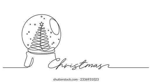 navidad nieve globo de cristal magia bola decorativo celebrar navidad fiesta e invierno en línea continua dibujo ilustración vectorial.minimalismo estilizado y copia espacio monolina