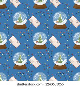 Christmas snow globe crystal seamless pattern winter holiday gift wrap background vector illustration. Xmas wrapping wallpaper festive paper or fabric.