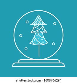 Christmas snow globe with fallen snow and christmas tree icon
