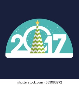 Christmas snow globe with falling snow  in 2017 form inside. Editable vector illustration.