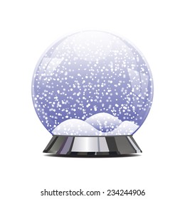 Christmas Snow globe with the falling snow. Empty snow globe  with glittering lights and snowflakes isolated on a white background