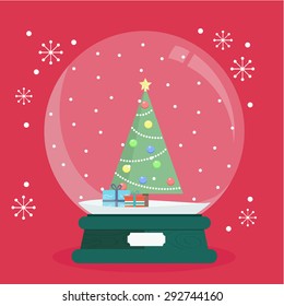  Christmas Snow Globe With A Fir-tree Inside In Flat Style. New Year Glass Ball Vector Icon Isolated From The Background.