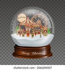 christmas snow globe with gingerbread funfair