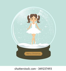 christmas snow globe and girl ballerina with tails