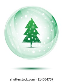 Christmas snow globe with green christmas tree