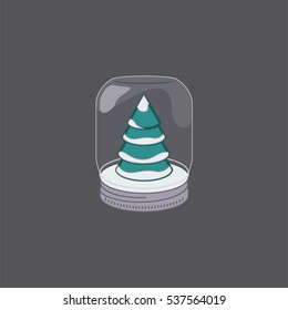 Christmas snow globe with a green Christmas tree