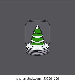 Christmas snow globe with a green Christmas tree Minimalistic Color Flat Line Stroke Icon Pictogram Illustration