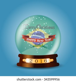 Christmas snow globe with greeting card inside and Brazil flag 2016