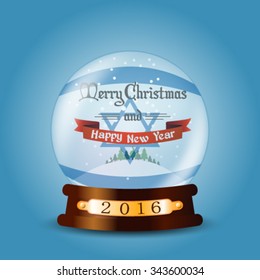 Christmas snow globe with greeting card inside and Israel flag 2016