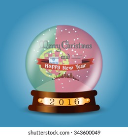 Christmas snow globe with greeting card inside and Portugal flag 2016
