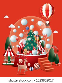 christmas snow globe greetings design template vector/illustration