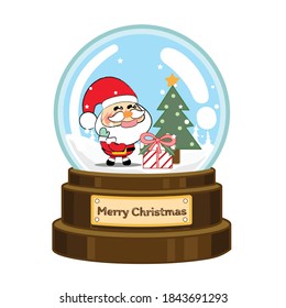 Christmas snow globe with happy santa claus