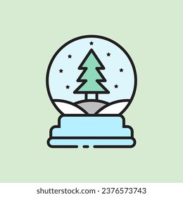 christmas snow globe icon with lineal color style