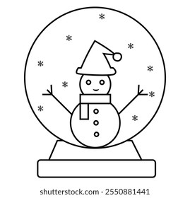 Navidades icono de globo de nieve con muñeco de nieve. Bola de cristal mágica para el estilo lineal simple del icono del globo de las Navidades del invierno. Línea delgada. Icono de contorno de globo de nieve de Navidades aislado sobre fondo blanco EPS 10. 