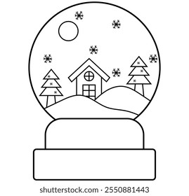 Christmas snow globe icon with snowman. Magic glass ball for winter Christmas globe icon simple linear style. Thin line . Christmas snow globe outline icon isolated on white background eps 10. 