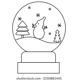 Christmas snow globe icon with snowman. Magic glass ball for winter Christmas globe icon simple linear style. Thin line . Christmas snow globe outline icon isolated on white background eps 10. 